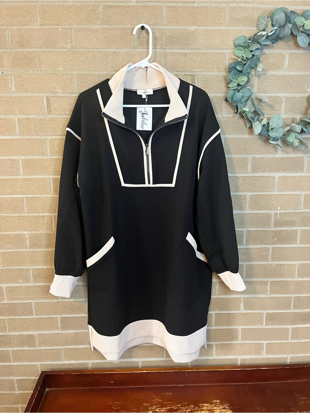 entro Black Mini Dress with Cream Trim